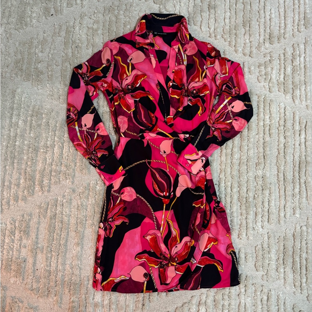 INC International Concepts Pink and Black Long Sleeve Turtleneck Dress